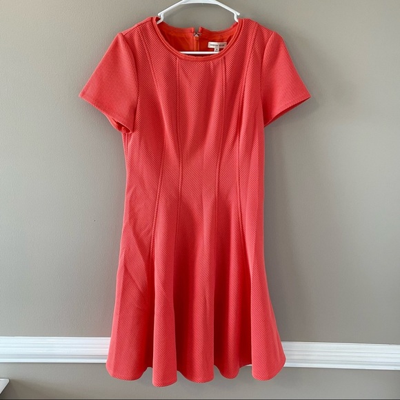 Rebecca Taylor Knit Pique Coral Colored Fit and Flare Mini Dress Women’s Size 8 - Picture 2 of 10